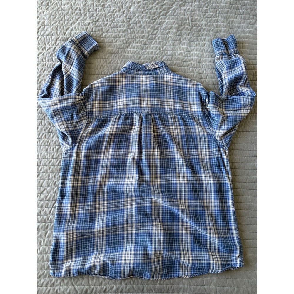 Field & Stream Mens XL Blue White Plaid Flannel Button Down Shirt 100% Cotton - Picture 7 of 7